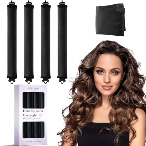 Heatless Curls Overnight Hair Curlers - 4 Pcs No-Heat Curling Rod...