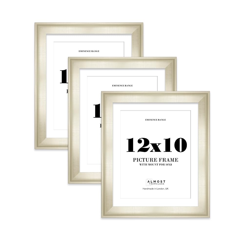 12x10" Silver Picture Frame with 10x8" Mount - Shabby Chic Photo Frame with Distressed Finish, Wall Hooks and Kickstand, 32mm Edge - 3 Pack