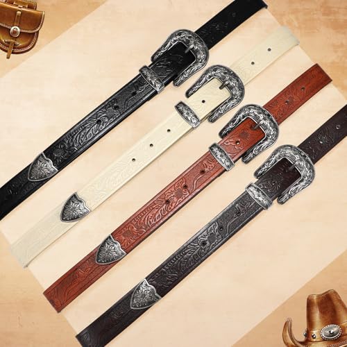 SANSTHS Western Belt For Women, Womens Cowboy Belt For Pants Jeans With Vintage Floral Carved Design