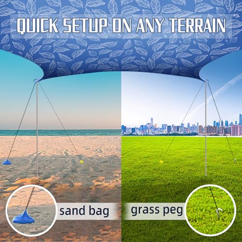 Image of UMARDOO Family Beach Tent Canopy Sun Shade Portable, Large Compact Beach Sun Shelter Easy Setup with Packable Bag for Outdoor Travel (Printed Blue, 12X12 FT. 4Poles)