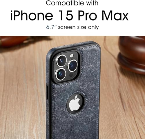 Sibada Lederen hoes voor iPhone 15 Pro Max mobiele telefoonhoesjes logo zichtbaar premium leer klassiek luxe elegante dunne iPhone 15promax hoes (2023) 6,7 inch - marineblauw - Afbeelding 3