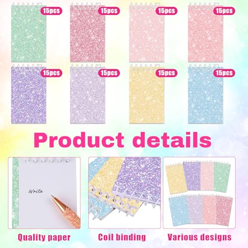 Image of Glenmal 120 Pcs Mini Notepads for Kids Party Favors Mini Tie Dye Note Pads Glitter Colorful Little Pocket Notepads for Girls Gift Classroom Rewards 20 Pages Each (Light Color)