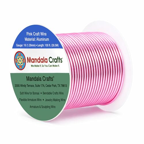 Image of Mandala Crafts 16 Gauge Pink Anodized Aluminum Craft Wire, 100 FT | Colored, Flexible, Bendable, for Bonsai, Armature, Sculpting, Wire Wrapping, Jewelry Making, Weather & Tarnish Resistant