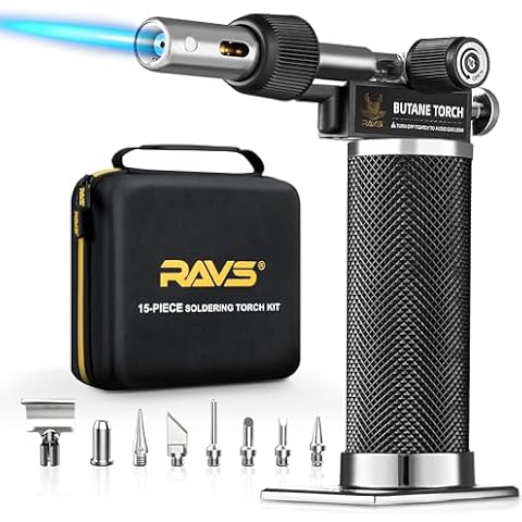 RAVS 14-piece Butane Torch Kit, 8-in-1 Butane Soldering Torch Kit, Cordless Butane Soldering Iron Kit, Multi-Function Micro Torch Kit, Portable Brazing Torch Kit, Kitchen Torch without Butane Fuel Cover