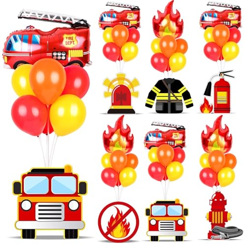 Image of 6 Sets Fire Fighting Party Balloon Stand Kit for Table Red Yellow Balloon Centerpiece Decor Fire Truck Party Balloon Stand Kit for Fireman Theme Birthday Supplies