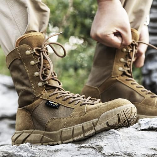 Men's 8 inch Tactical Boots Outdoor Casual Lightweight Coyote Military Boots for Hiking Work Combat 6