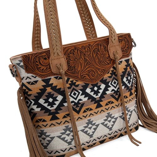 Montana West Western Tote Bag for Women Tooled Shoulder Purse with Wallet 2Pcs Set4