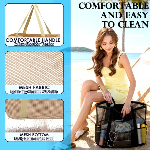 Image of Fammart Mesh Beach Bag for Women, Large Beach Toy Pool Bag with Zipper Pocket, SandProof Cruise Essentials 2026 Family Travel