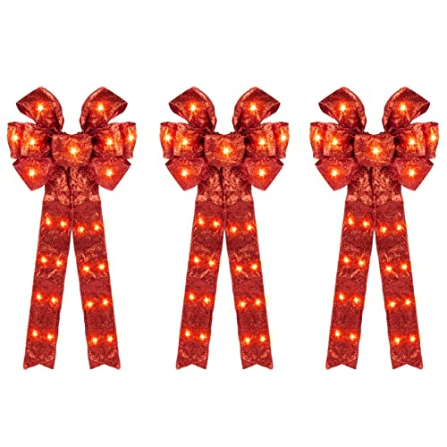 LED-Weihnachtsschleifen, beleuchtet, groß, beleuchtet, rote Weihnachtsschleifen, für den Innenbereich, Weihnachtsdekoration, Zuhause, 3 Stück Cover