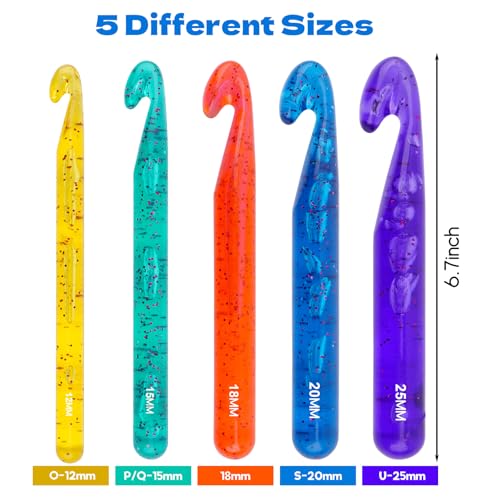 Image of BsHooker 43Pcs Crochet Hooks Set,Plastic Crystal Crochet Hook with Case,5 Sizes Large Crochet Hooks for Chunky Yarn Ergonomic Crochet Needles for Beginners and Crocheting Yarn,12mm-25mm