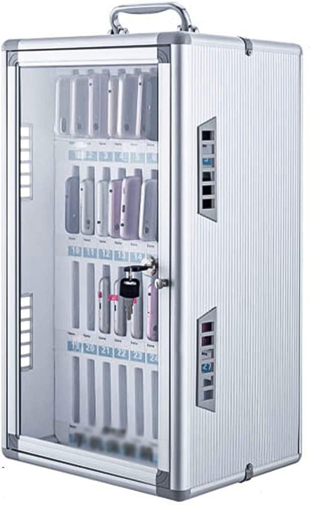 Aluminum Alloy Storage Cabinet for Cell Phones, Cell Phones Holder Storage Box, Wall-Mounted with A Locked Can Be Carried by Hand,32