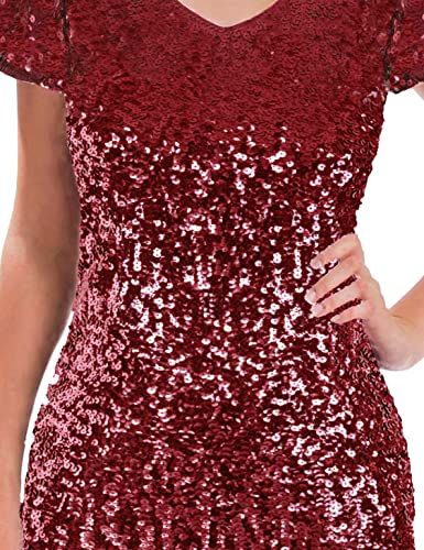 Image of MANER Women's Sequin Glitter Short Sleeve Dress Sexy V Neck Mini Party Club Bodycon Dresses