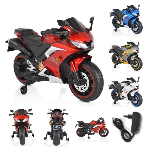 Moni Kinder Elektromotorrad Motocross MP3-Funktion Bluetooth Stützräder Lichter, für Kinder ab 3 bis ca. 8 Jahren, Maximalgewicht 30 kg