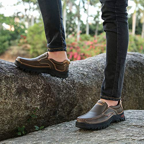 Alitikavic Mens Slip On Casual Shoes Leather Comfortable Walking Loafers Brown #TOP5