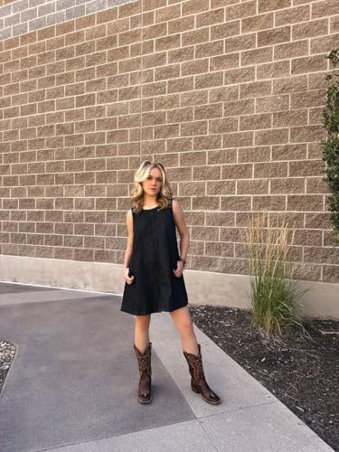 Women's Sleeveless Casual Denim Dress Crewneck Vintage Babydoll Jean Mini Dresses with Pockets3