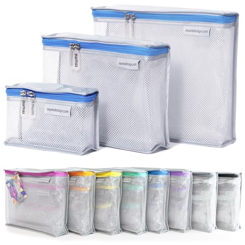Image of MUMI Travel Toiletry Bag Set of 3 – Clear TSA Approved Toiletry Bags for Women – Reusable Water-Resistant Makeup Organizer Pouches for Skincare, Cosmetics, Travel Accessories, Airport Packing - Blue