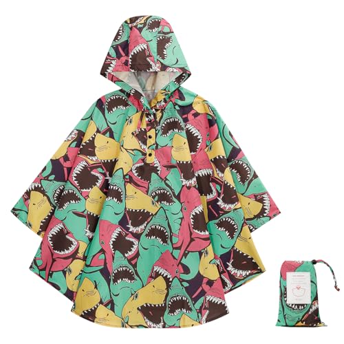 Kids Rain Poncho Cute Reusable Raincoat Light Waterproof Hoodie Jacket for Girls
