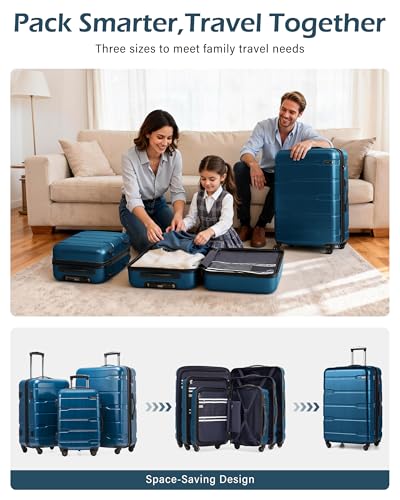 Image of Coolife Luggage Expandable(only 28 inch) Suitcase PC+ABS Spinner Built-in TSA Lock 20in 24in 28in Carry on (Caribbean Blue, M(24in).)