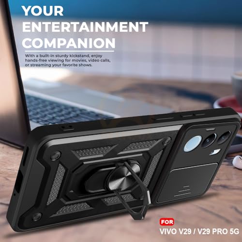 Image of Armor Bumper Back Cover Case for Vivo V29 / V29 Pro | Rotating Camera Cover, Ring Holder & Kickstand | Heavy Duty & 360 Degree Protection Vivo V29 / V29 Pro Back Cover (Black)