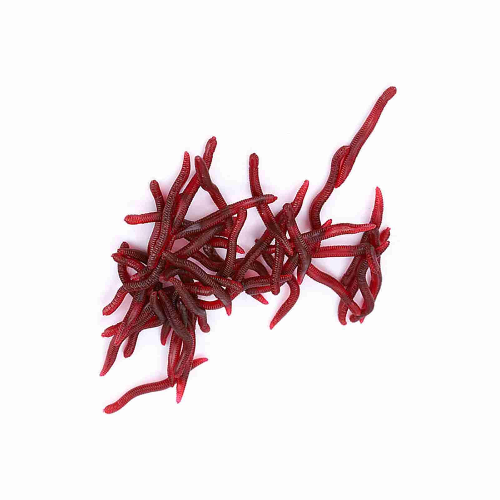 ZAICOLER Soft Artificial Fishing Lure Bloodworm Bait for Carp Bass 50pcs Red Rubber 4cm Earthworm Shape (100pcs per pack)