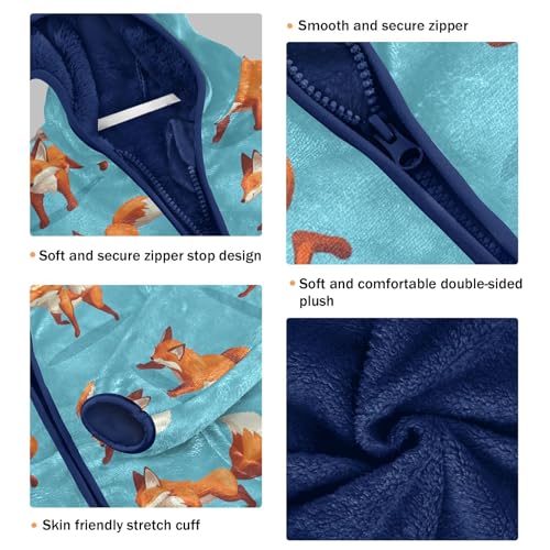 Cute Fox Girls Fleece Jacket Girls Fall Jacket Girls Zip Up Hoodie Girls Sherpa Jacket 2-10T3