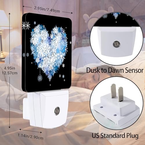 Image of Winter Art Hearts Dusk to Dawn Night Light, Auto Sensor Lamp Home Indoor Stairway Kitchen Corridor, Night Lights Plug into Wall Decor, Boys Girls Women Men Room Gifts