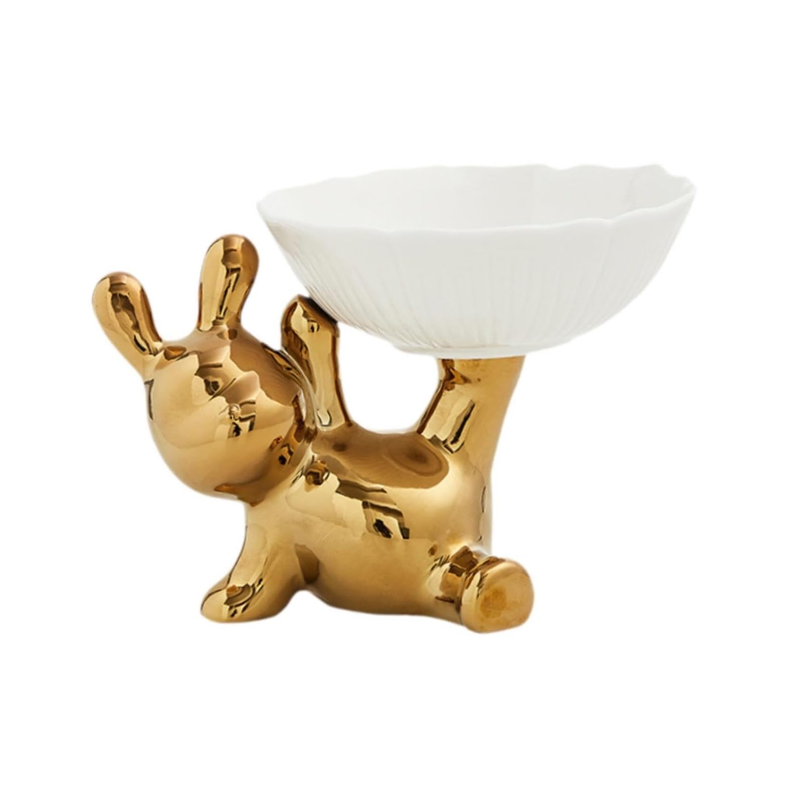 Kukuuu Gold Ceramics Bunny Figurine Statue With Key Storage Tray Decorative Sculpture(Gold)