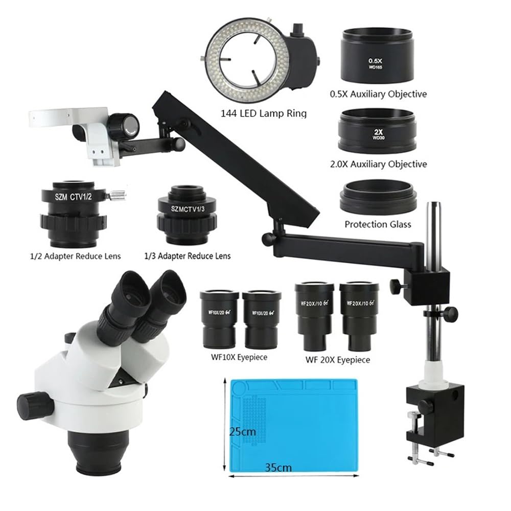 Microscope Simul Focal Parfocal 3.5X-90X 180X Trinocular Stereo Microscope Rotatable Articulating Arm Clamp Auxiliary Lens for Soldering, Type C 32 Columns