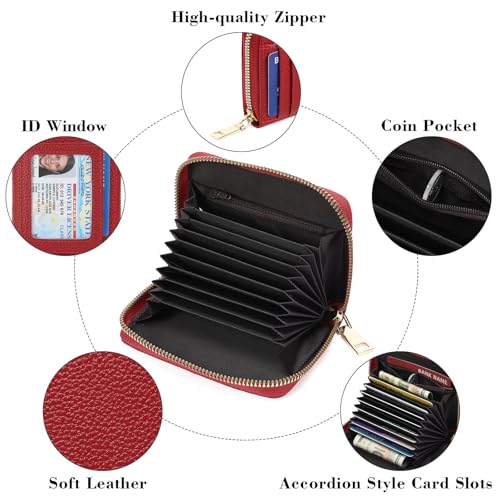 Image of GAEKEAO Wallet Women RFID Blocking Leather Small Compact Zip-Around Credit Card Holder with ID Window & Zipper Pocket
