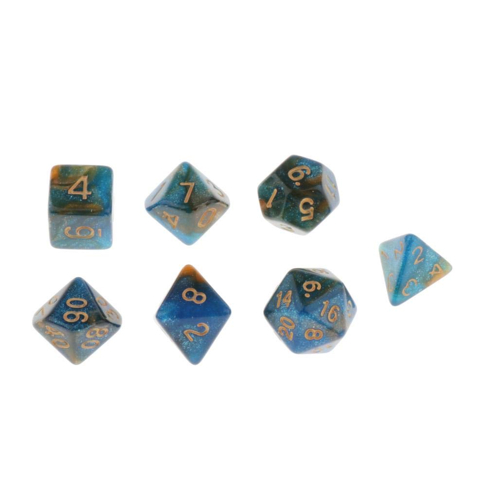 UJEAVETTE® 7pcs Glitter Polyhedral Dices for DNDD4 D6 D8 D10 D12 D20 for DND RPG Games Blue Orange|Dungeons and Dragons Accessories|Magic: The Gathering Accessories|Tabletop Game Accessories