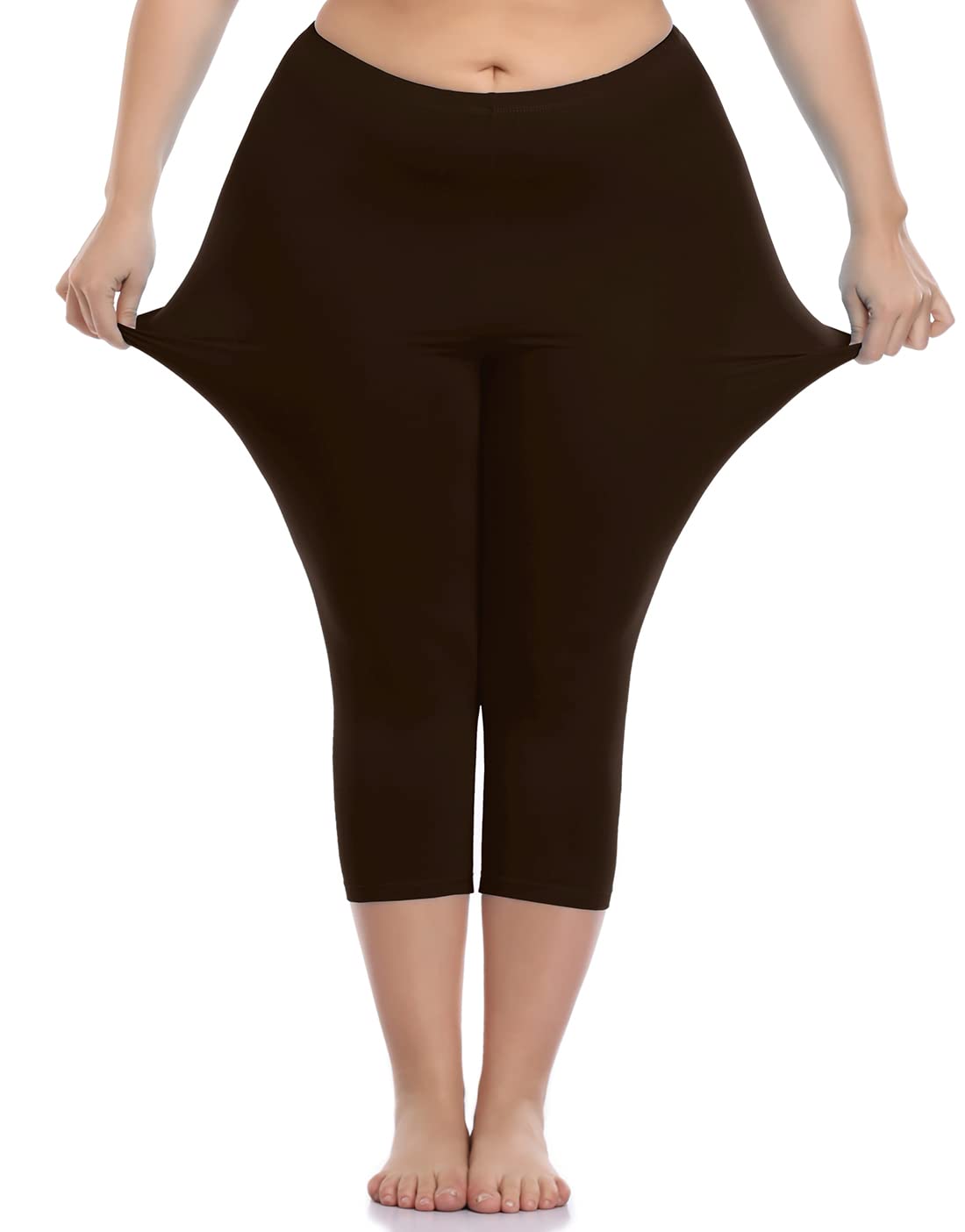 VOGUEMAX Women's Capri Leggings Plus Size Stretch and Comfy High Waisted Three-Quarter Leggings Plus