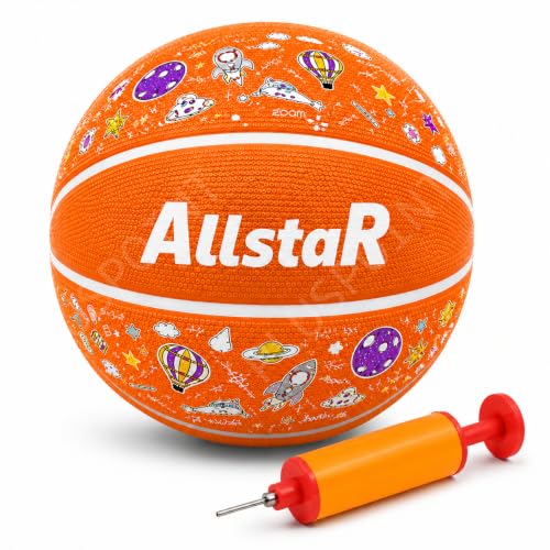 Image of PLUSPOINT Kids Basketball with Air Pump | Colorful Printed Rubber Basketball for Indoor & Outdoor Play | Training Sports Ball for Kids | Easy Grip Basketball for Boys and Girls