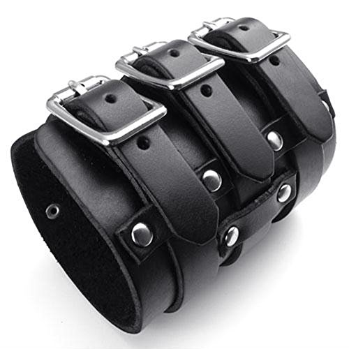 jonline24h Wide Genuine Leather Mens Womens Bangle Cuff Bracelet Punk Rock Fits 7.5