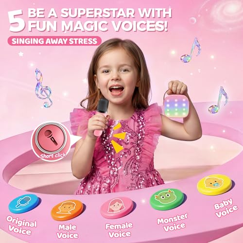 Image of YLL Karaoke Machine for Kids, Portable Mini Speaker with 2 Wireless Microphones, Trendy Toys Birthday Gifts for Girls Ages 3, 4, 5, 6, 7, 8, 9, 10+ Years Old Toddler Singing Family Home Party (Rose)