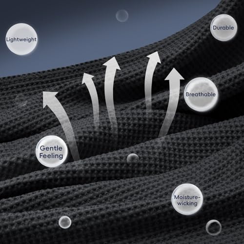 Image of PHF 100% Cotton Waffle Weave Blanket Twin Size 66 inchx90 inch - Lightweight Washed Soft Breathable - Perfect Layer for Couch Bed Sofa - Aesthetic Elegant Home Decoration Gift - Black