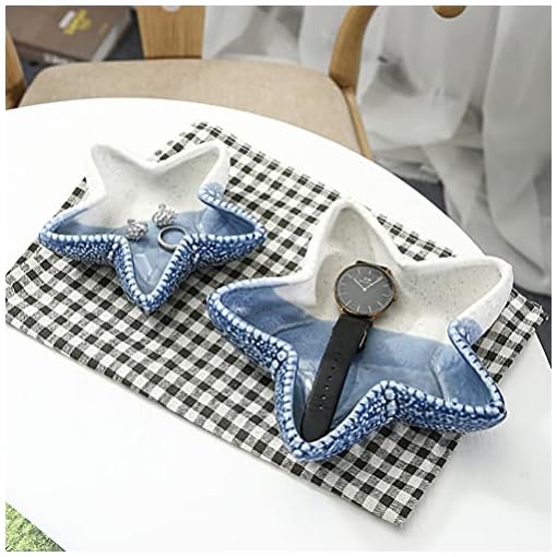 Garneck Ceramic Ocean Star Dish Snack Serving Storage Plate Bowl Decorative Jewelry Tray Candy Container for Home Office Nautical Party Decoration (Blue) - Image 3