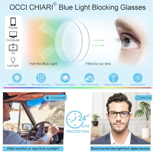 Image of OCCI CHIARI Blue Light Blocking Reading Glasses Men Designer Computer Readers 2.0(1.0 1.25 1.5 1.75 2.0 2.25 2.5 2.75 3.0 3.5 4.0 5.0 6.0)