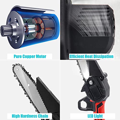 Mini Kettensäge mit Akku 6 Zoll,Akku Kettensäge Elektro mit Zwei 2000mAh Lithium Batterie und Schnellladegerät,Elektrische Einhand Motorsäge mit scharfen Kette,für Garten,Holz und Astscheren-Rot – Bild 5
