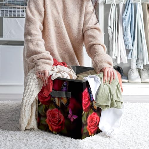 Panier de rangement pliable papillon et rose pour placard - 7