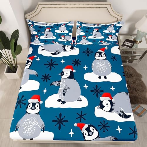 Spannbettlaken 90x200 Süßer Pinguin 3D Spannbetttuch Weihnachten...