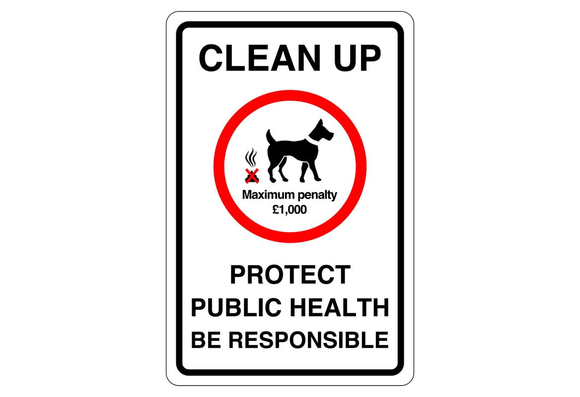Safety First Display Ltd White Clean Up Dog Fouling £1000 Penalty Sign - 1.2Mm Rigid Plastic For Indoor/Outdoor Usage (200Mm X 150Mm)