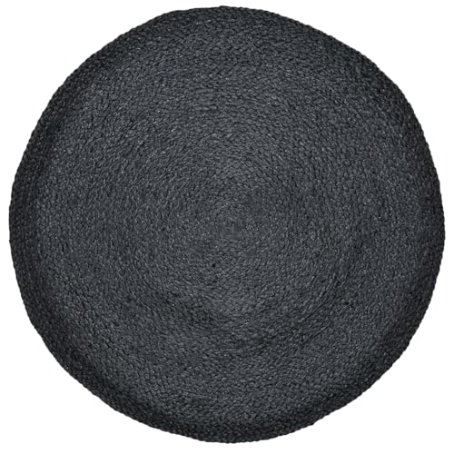 Marrakech Tapis décoratif bohème en jute tressé à la main, rond, 100 cm, noir Abrila pour salon, couloir, salle de bain ou cuisine, tapis d'extérieur rond...