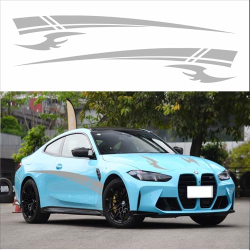 Image of Racing Stripes Car Sticker DIY Styling Decorative Stripes Door Sides Hood Vinyl Decal for Car SUV Truck Waterproof Accessories 106 inchx9.2 (4PCS) (Gray)