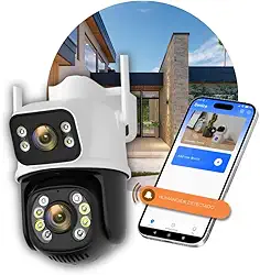 Câmera Wi-Fi A28 PTZ 6MP Duas Lente, Visão Noturna, Infravermelho, Prova D'Água, Externa, Camera de Segurança Sem Fio, Controle Celular