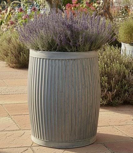 My Square Mile Antique Design Galvanised Round Dolly Planter, Metal Plant Pot Garden Ribbed Classic Vintage 3 Size Options (Medium 45cm)