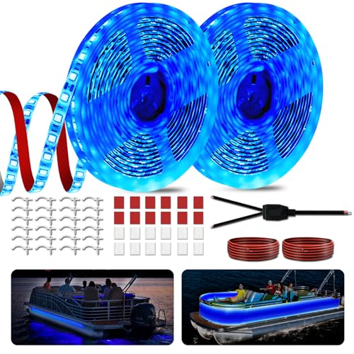 JUIOHAKY 40FT Boat LED Strip Lights 12V Waterproof, Marine LED Strip Lights for Pontoon, Ideal as Under Gunnel Lights, Deck Light, Boat Interior Light for Kayak, Jon Boat and Fishing Boats (Blue)