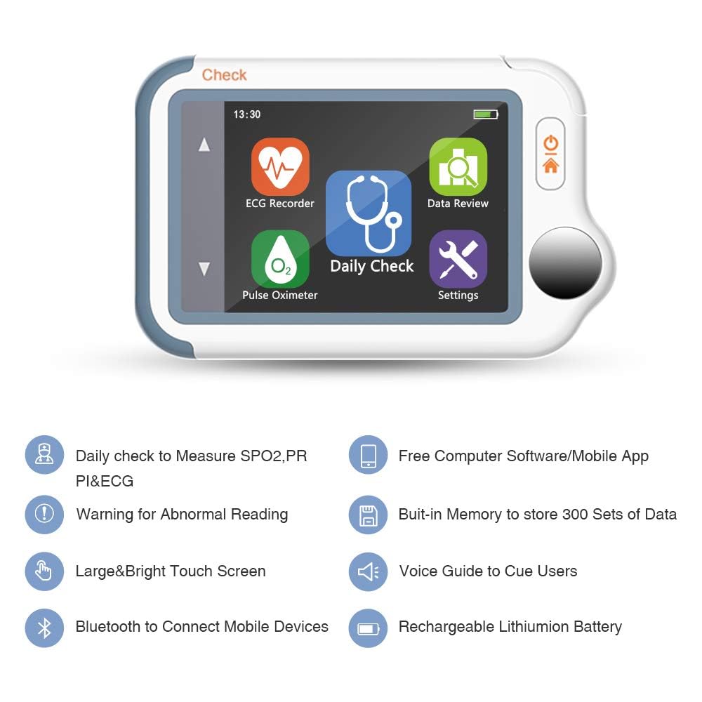 VIATOM EKG Monitor mit Pulsoximeter | 20s EKG & SpO2 Messung | Bluetooth Herzfrequenz Monitor | Tragbarer Sensor mit App (iOS/Android) für Zuhause