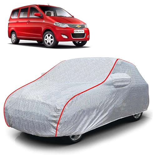 Image of Sulfar 100% Waterproof Car Body Cover Compatible with Mirror for Chevrolet Enjoy (Triple Stitched, Full Bottom Elastic, Magic Silver with Red Piping)