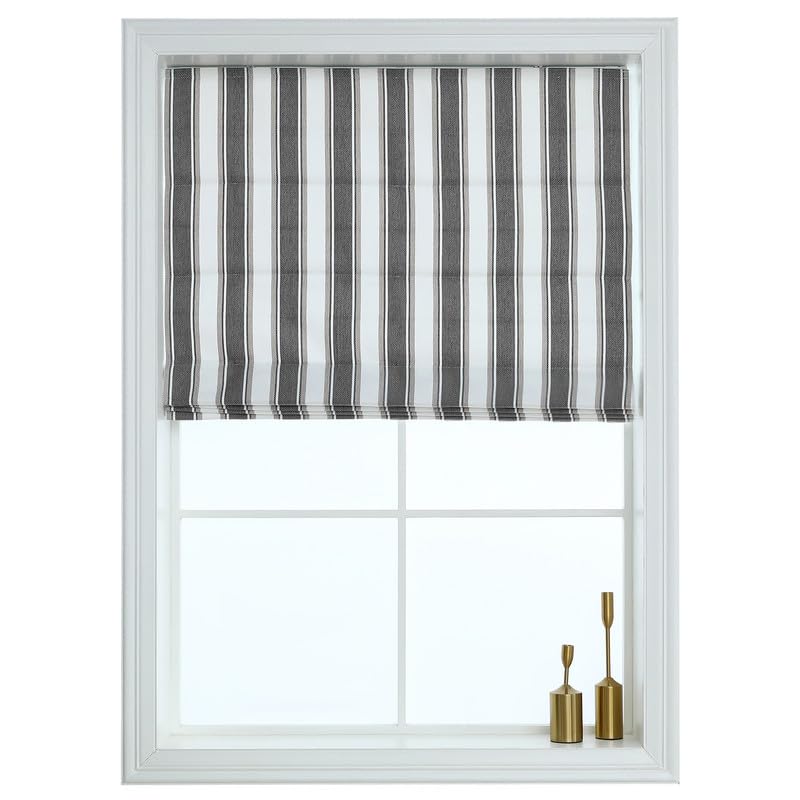 Everyday Celebration Roman Shades for Windows, Room Darkening Cordless Pull Down Vertical Stripe Shades, Woven Fabric Blinds 36" W x 64" H, Pepper