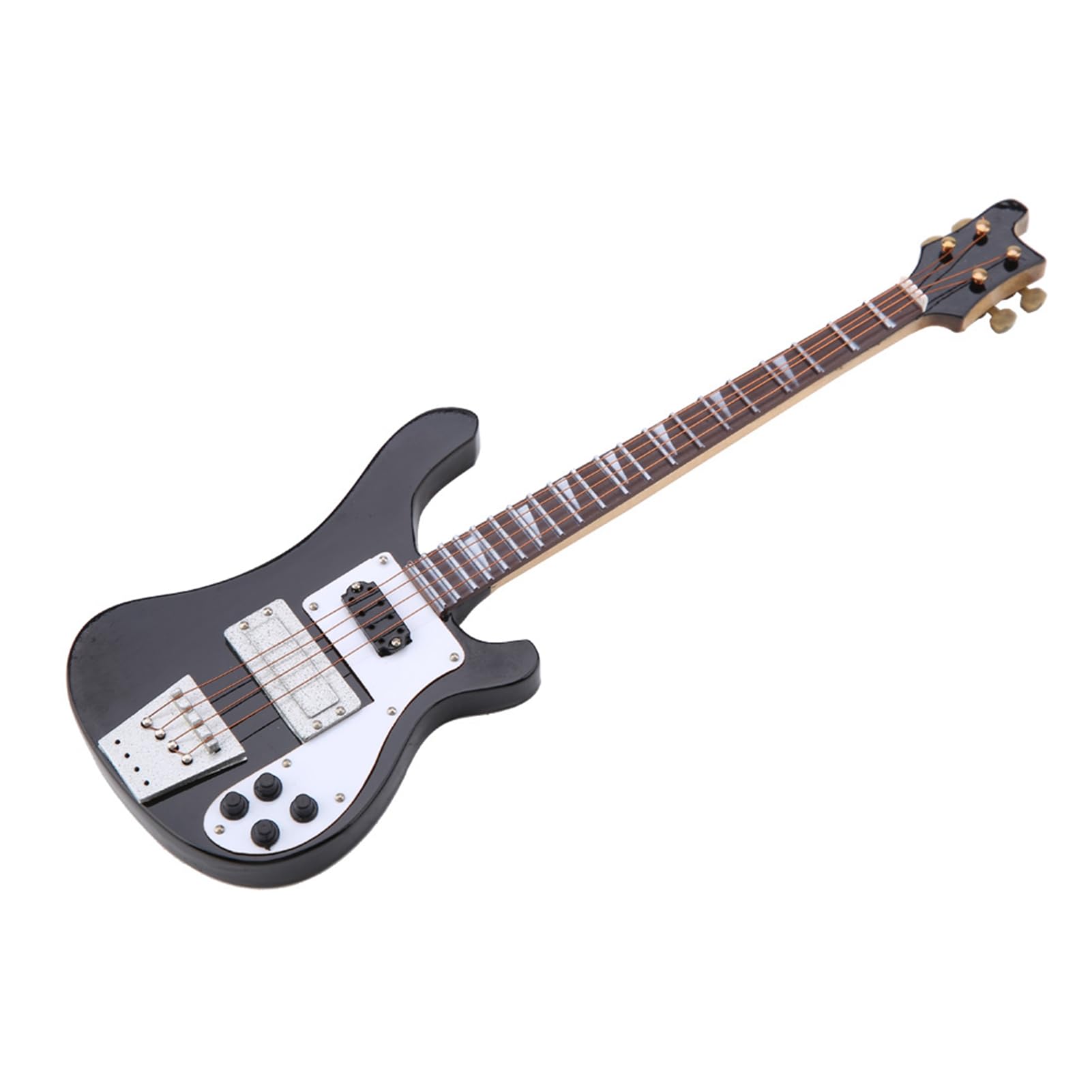 Bajo Miniatura, Réplica de Bajo Miniatura Negro con Soporte y Estuche Modelo de Instrumento Adornos Regalo